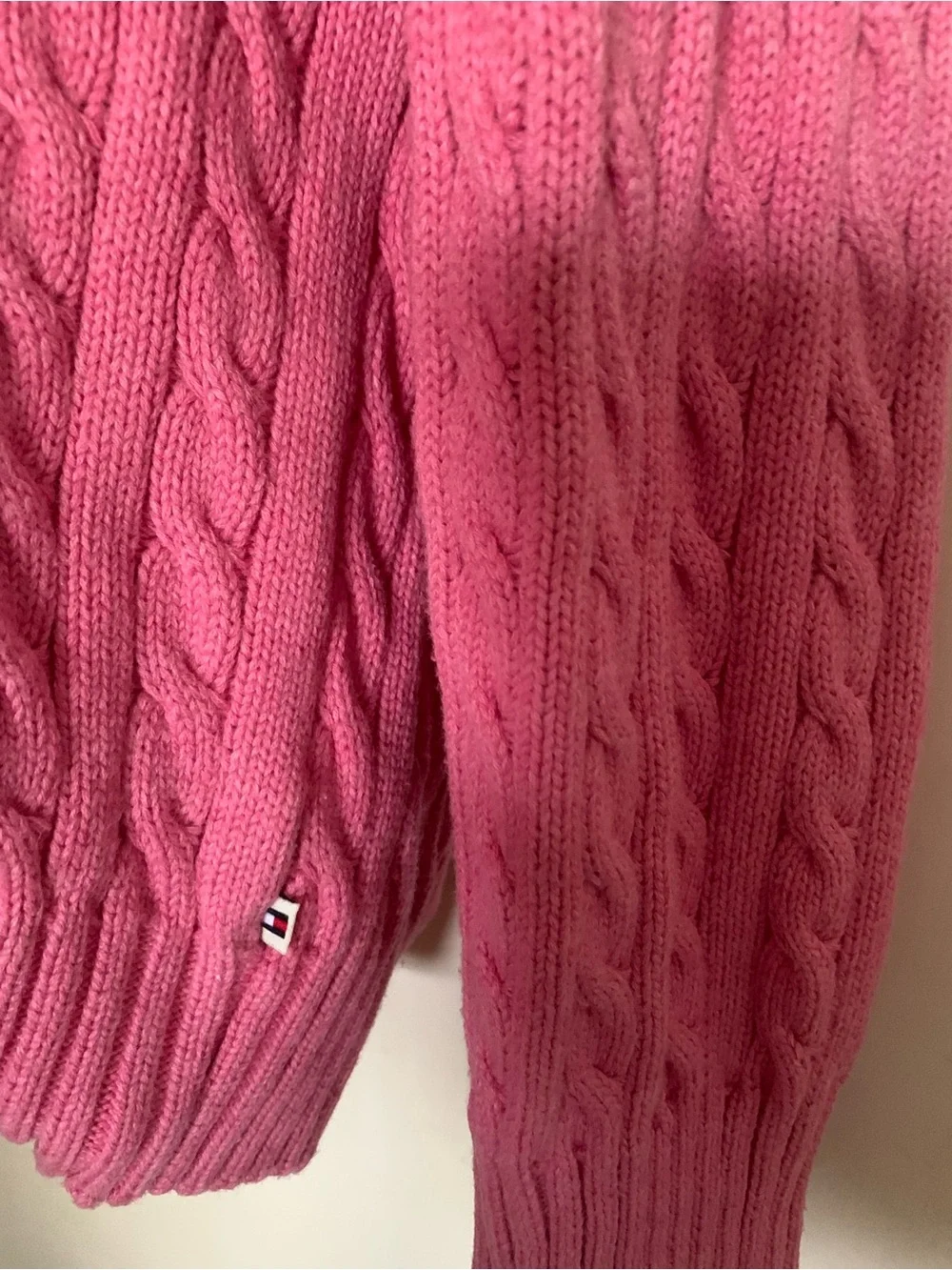 Tommy Hilfiger Sweater Women Pink Cable Knit V-Neck Long Sleeve Size XXL